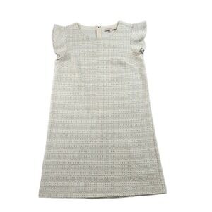 Loft Shift Dress Women Size 6 White Textured Doted Striped Cap Sleeve Zip Back